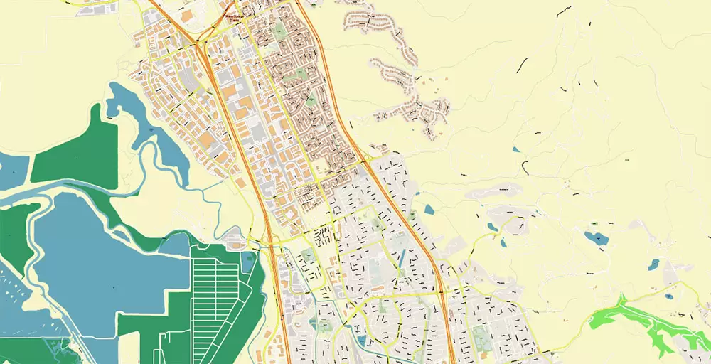 Silicon Valley California US City Vector Map Exact High Detailed editable Adobe Illustrator Street Map in layers