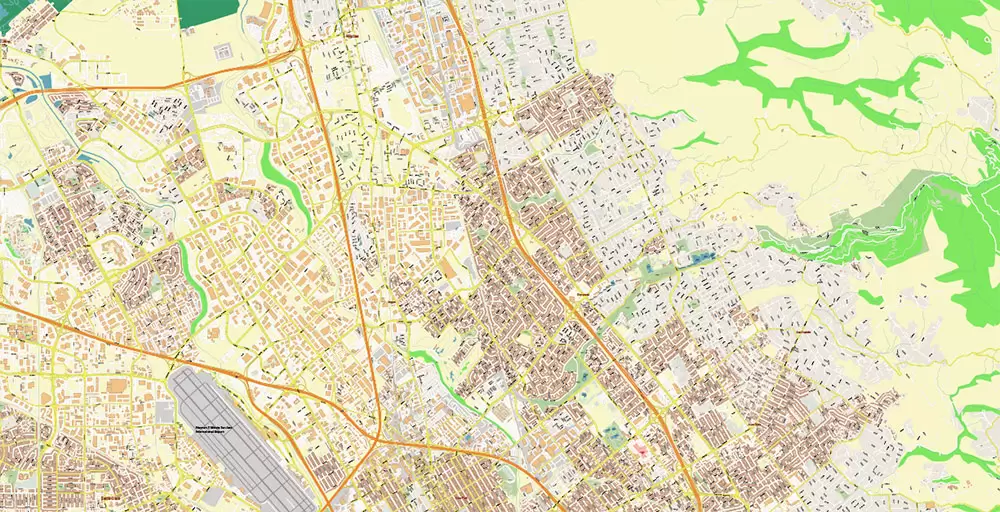 Silicon Valley California US City Vector Map Exact High Detailed editable Adobe Illustrator Street Map in layers