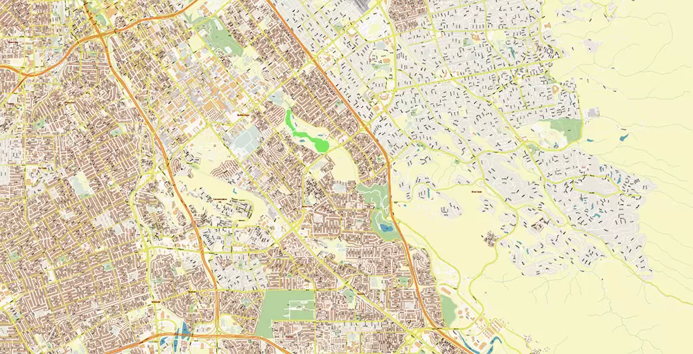 Silicon Valley California US City Vector Map Exact High Detailed editable Adobe Illustrator Street Map in layers
