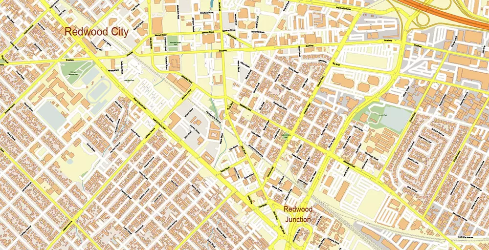 Silicon Valley California US City Vector Map Exact High Detailed editable Adobe Illustrator Street Map in layers
