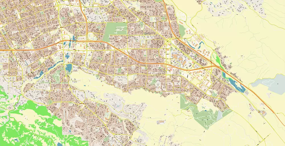 Silicon Valley California US City Vector Map Exact High Detailed editable Adobe Illustrator Street Map in layers
