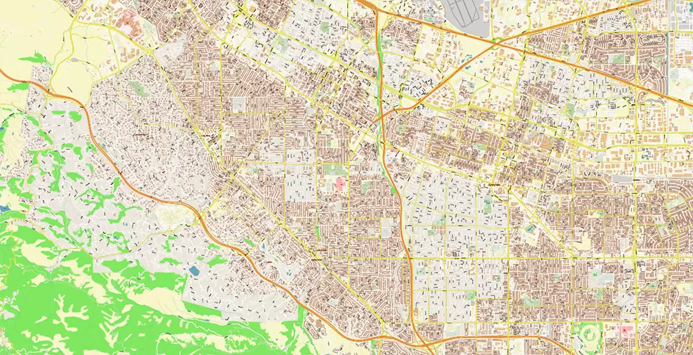 Silicon Valley California US City Vector Map Exact High Detailed editable Adobe Illustrator Street Map in layers