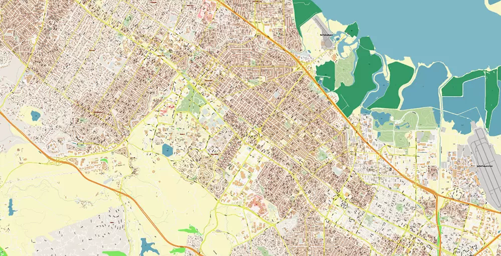 Silicon Valley California US City Vector Map Exact High Detailed editable Adobe Illustrator Street Map in layers