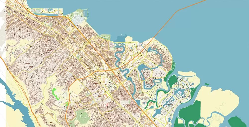 Silicon Valley California US City Vector Map Exact High Detailed editable Adobe Illustrator Street Map in layers