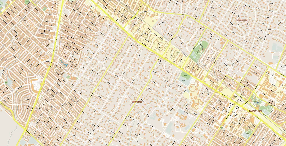 Silicon Valley California US City Vector Map Exact High Detailed editable Adobe Illustrator Street Map in layers