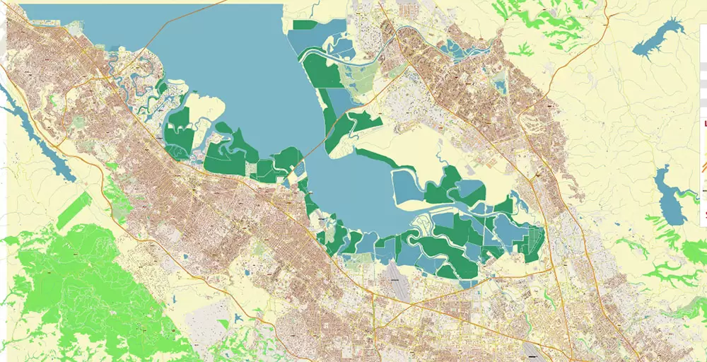 Silicon Valley California US City Vector Map Exact High Detailed editable Adobe Illustrator Street Map in layers