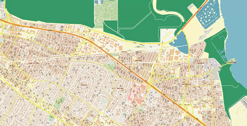 Silicon Valley California US City Vector Map Exact High Detailed editable Adobe Illustrator Street Map in layers