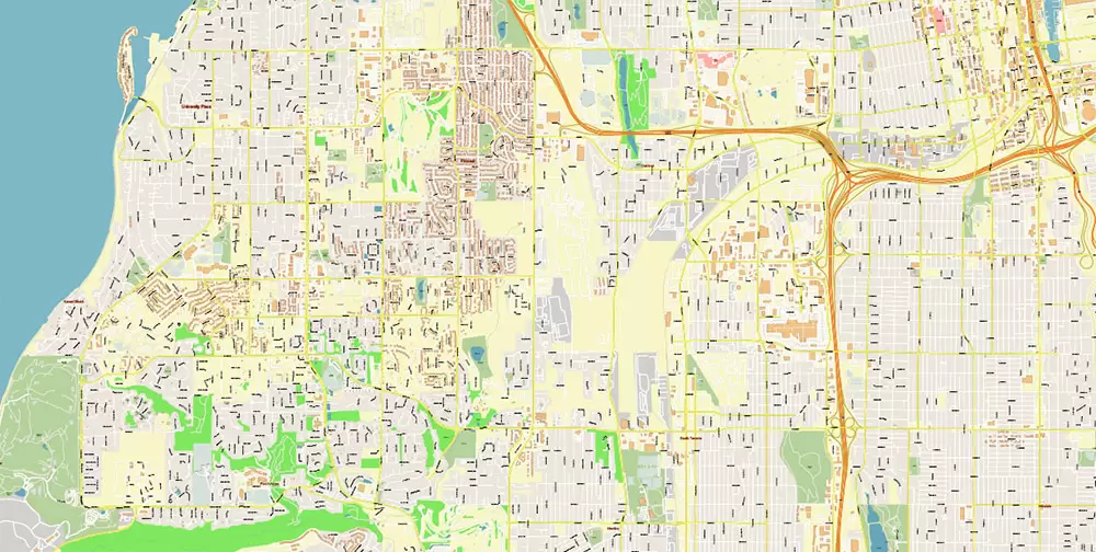 Tacoma Washington US City Vector Map Exact High Detailed editable Adobe Illustrator Street Map in layers