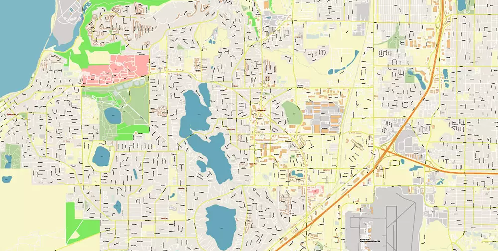 Tacoma Washington US City Vector Map Exact High Detailed editable Adobe Illustrator Street Map in layers