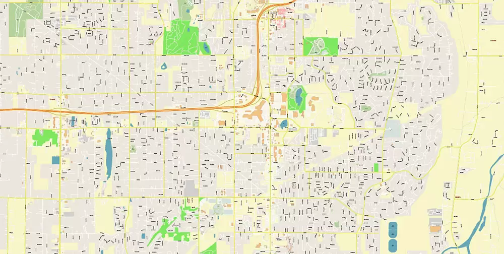 Tacoma Washington US City Vector Map Exact High Detailed editable Adobe Illustrator Street Map in layers