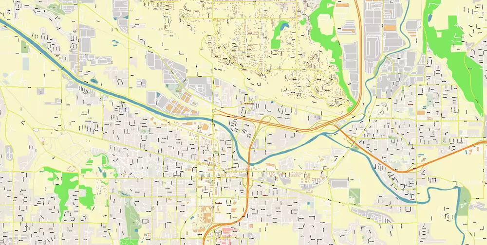 Tacoma Washington US City Vector Map Exact High Detailed editable Adobe Illustrator Street Map in layers