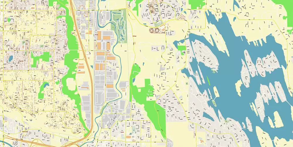 Tacoma Washington US City Vector Map Exact High Detailed editable Adobe Illustrator Street Map in layers