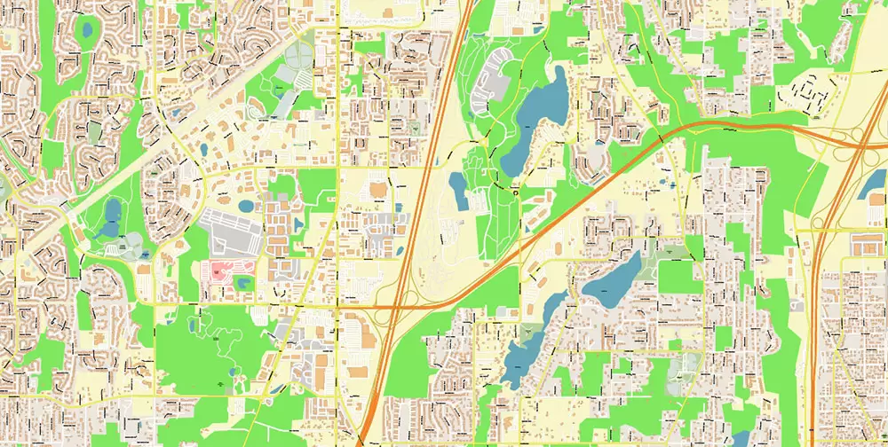 Tacoma Washington US City Vector Map Exact High Detailed editable Adobe Illustrator Street Map in layers
