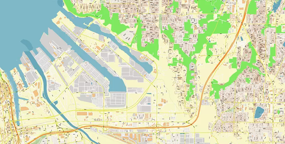 Tacoma Washington US City Vector Map Exact High Detailed editable Adobe Illustrator Street Map in layers
