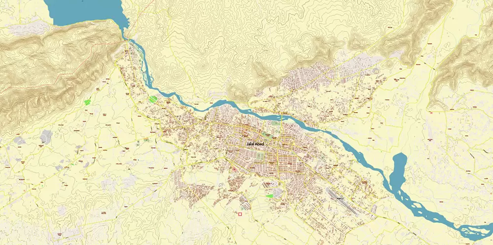 Jalal Abad Afghanistan City Vector Map Exact High Detailed editable Adobe Illustrator Relief Street Map in layers