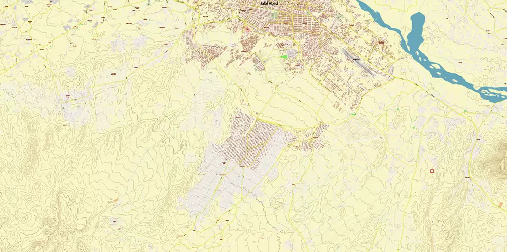 Jalal Abad Afghanistan City Vector Map Exact High Detailed editable Adobe Illustrator Relief Street Map in layers