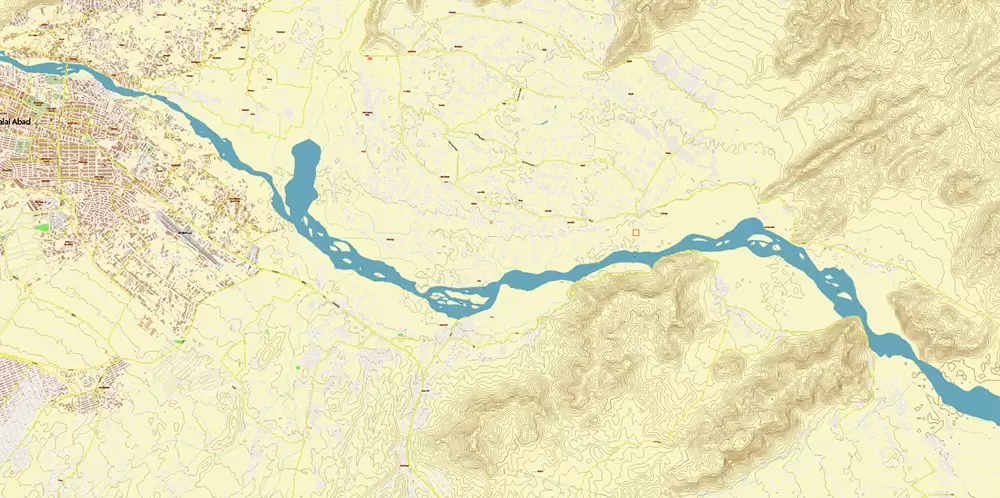 Jalal Abad Afghanistan City Vector Map Exact High Detailed editable Adobe Illustrator Relief Street Map in layers