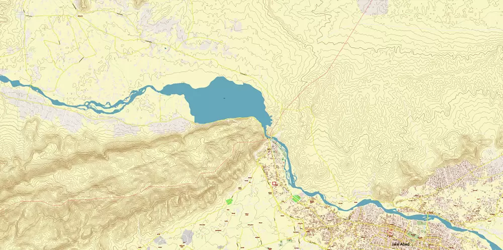 Jalal Abad Afghanistan City Vector Map Exact High Detailed editable Adobe Illustrator Relief Street Map in layers