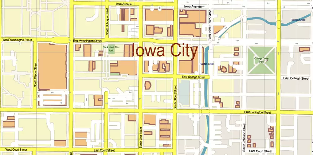 Davenport Area Iowa US PDF Vector Map: High Detailed editable Adobe PDF Map (included Muscatine, Iowa City, Cedar Rapids, Moline Illinois) in layers