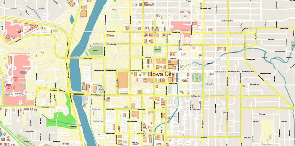 Davenport Area Iowa US PDF Vector Map: High Detailed editable Adobe PDF Map (included Muscatine, Iowa City, Cedar Rapids, Moline Illinois) in layers
