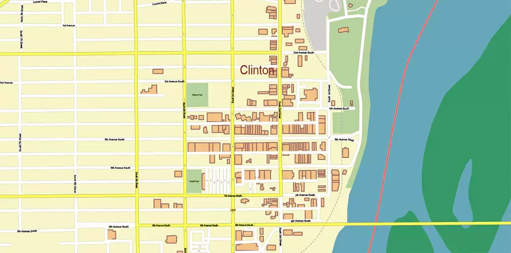 Davenport Area Iowa US PDF Vector Map: High Detailed editable Adobe PDF Map (included Muscatine, Iowa City, Cedar Rapids, Moline Illinois) in layers