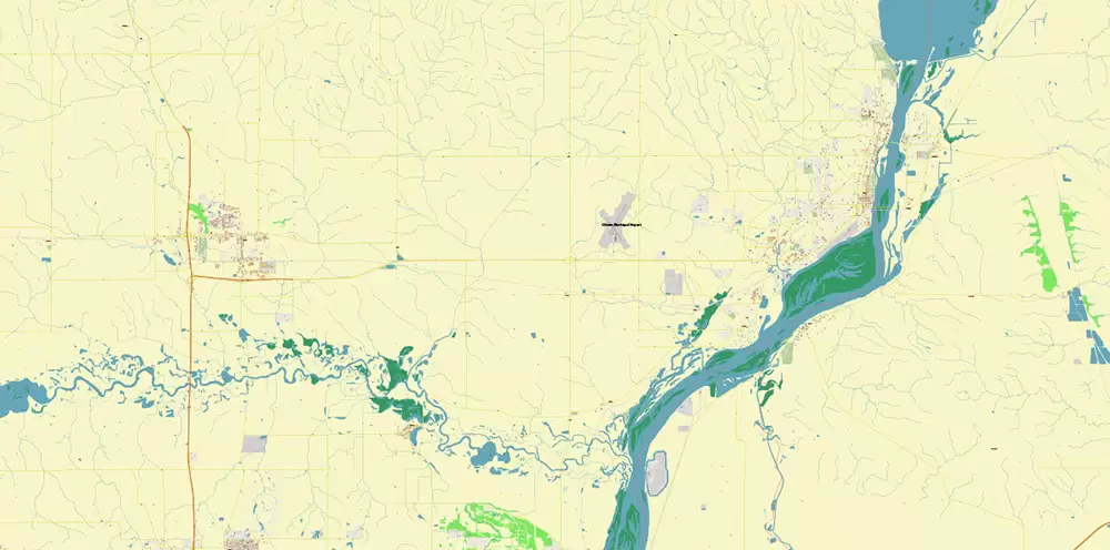 Davenport Area Iowa US PDF Vector Map: High Detailed editable Adobe PDF Map (included Muscatine, Iowa City, Cedar Rapids, Moline Illinois) in layers