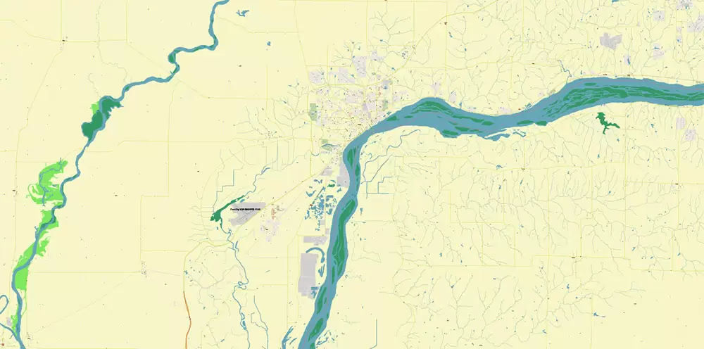 Davenport Area Iowa US PDF Vector Map: High Detailed editable Adobe PDF Map (included Muscatine, Iowa City, Cedar Rapids, Moline Illinois) in layers