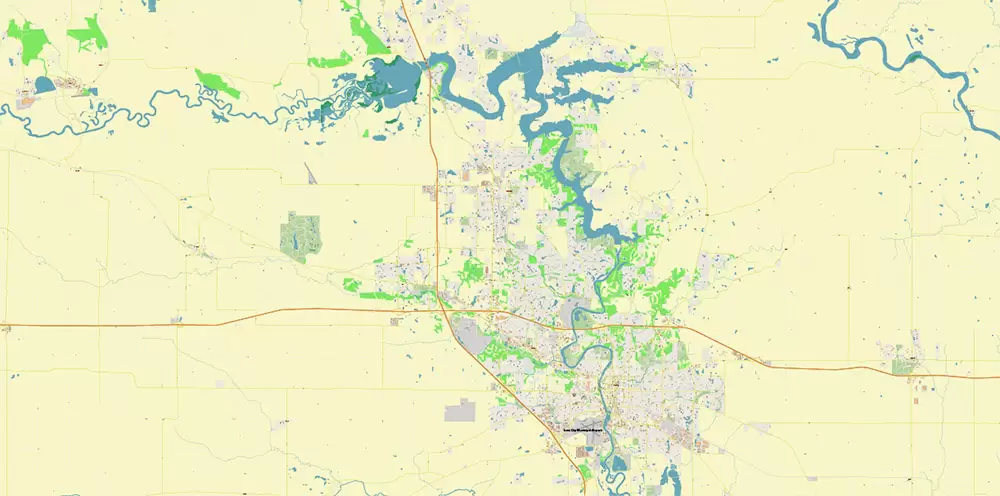 Davenport Area Iowa US PDF Vector Map: High Detailed editable Adobe PDF Map (included Muscatine, Iowa City, Cedar Rapids, Moline Illinois) in layers