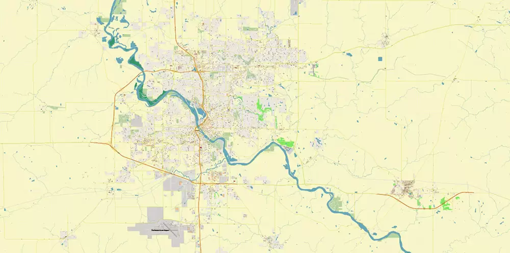 Davenport Area Iowa US PDF Vector Map: High Detailed editable Adobe PDF Map (included Muscatine, Iowa City, Cedar Rapids, Moline Illinois) in layers
