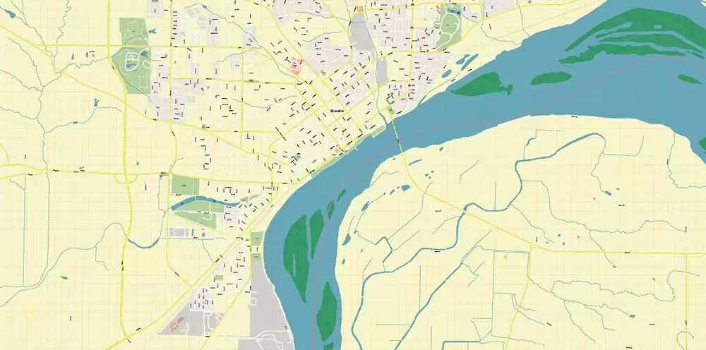 Davenport Area Iowa US PDF Vector Map: High Detailed editable Adobe PDF Map (included Muscatine, Iowa City, Cedar Rapids, Moline Illinois) in layers