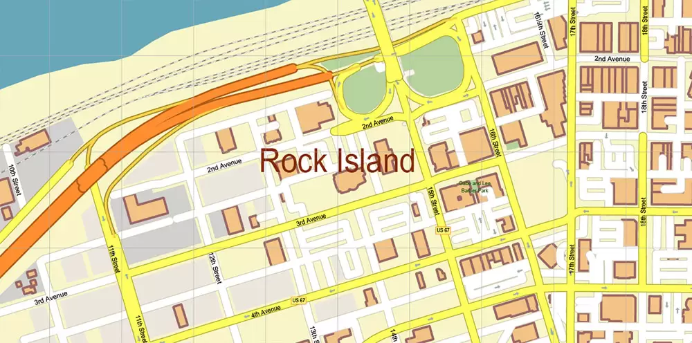 Davenport Area Iowa US PDF Vector Map: High Detailed editable Adobe PDF Map (included Muscatine, Iowa City, Cedar Rapids, Moline Illinois) in layers