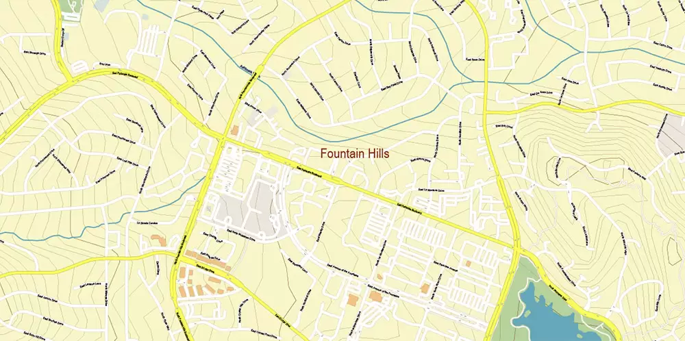 Fountain Hills Arizona US Vector Map PDF High Detailed + Relief Topo editable Adobe PDF in layers
