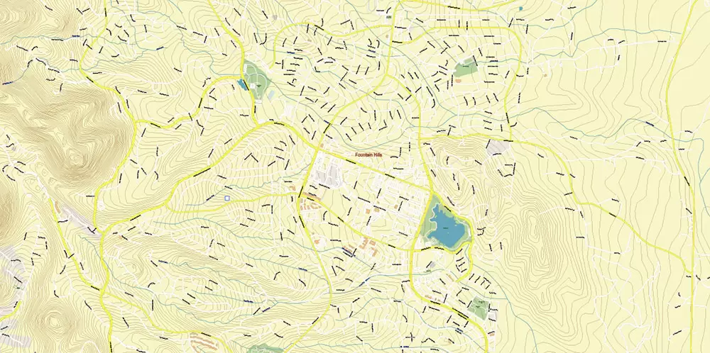 Fountain Hills Arizona US Vector Map PDF High Detailed + Relief Topo editable Adobe PDF in layers
