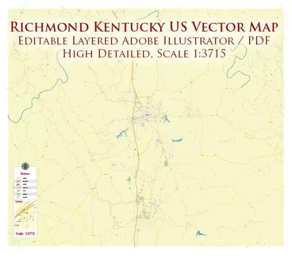 Richmond Kentucky US Map Vector High Detailed editable Adobe Illustrator in layers