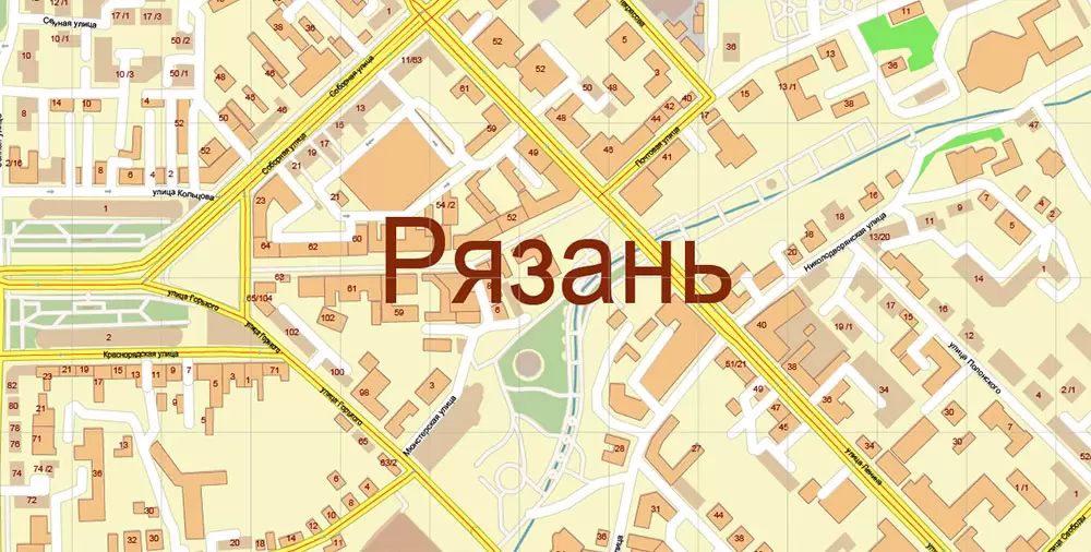 Ryazan Russia PDF Vector Map: High Detailed editable Adobe PDF in layers, + Housenumbers