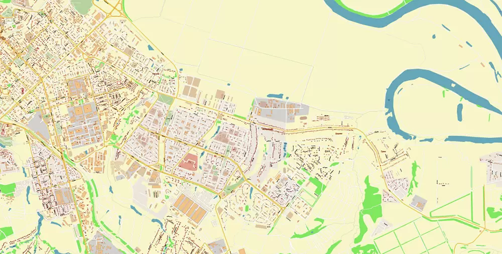 Ryazan Russia PDF Vector Map: High Detailed editable Adobe PDF in layers, + Housenumbers