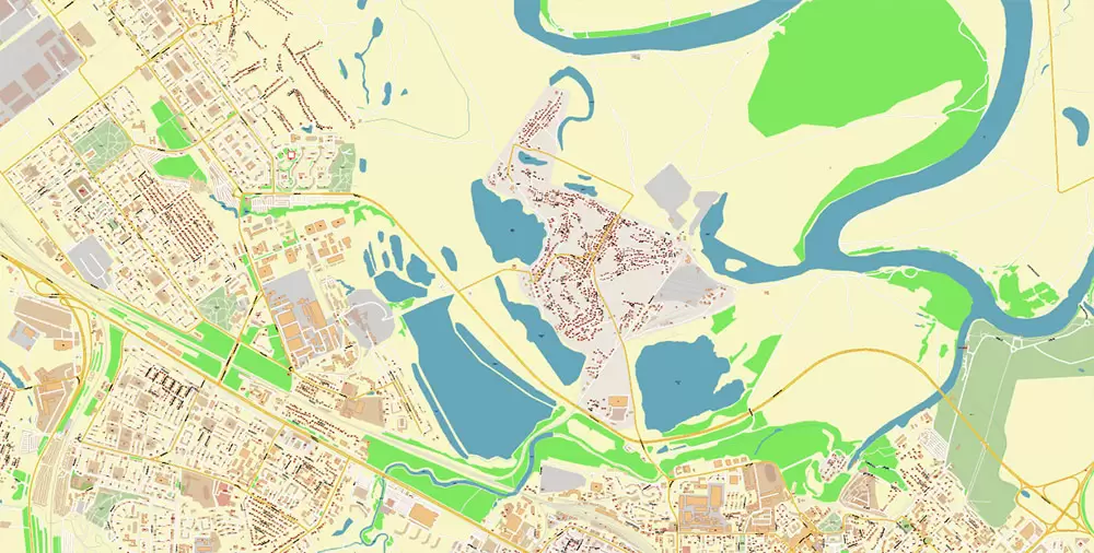 Ryazan Russia PDF Vector Map: High Detailed editable Adobe PDF in layers, + Housenumbers