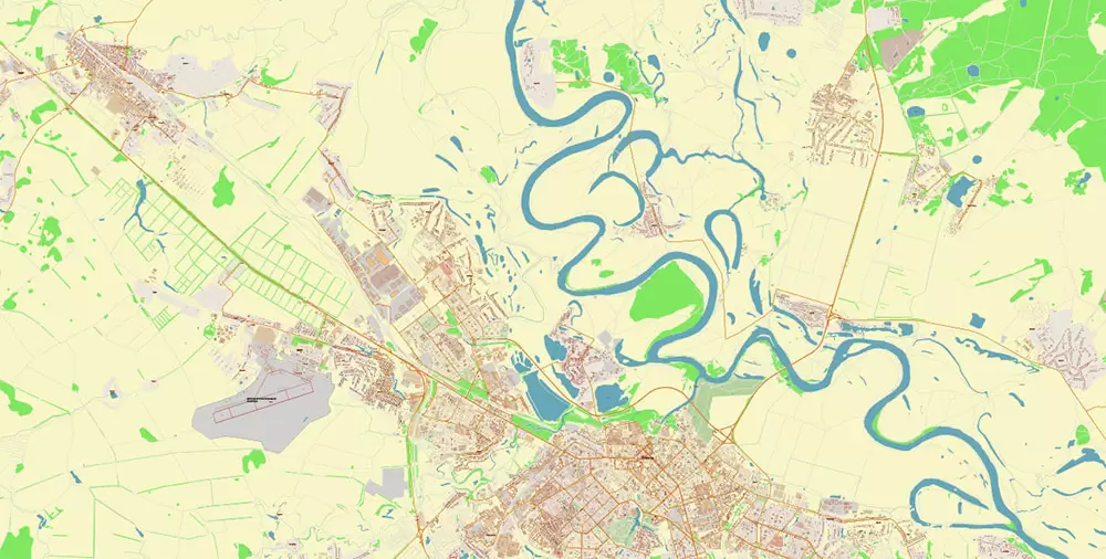 Ryazan Russia PDF Vector Map: High Detailed editable Adobe PDF in layers, + Housenumbers