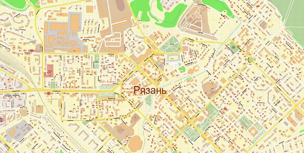 Ryazan Russia PDF Vector Map: High Detailed editable Adobe PDF in layers, + Housenumbers