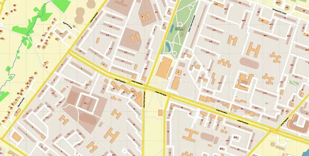 Ryazan Russia PDF Vector Map: High Detailed editable Adobe PDF in layers, + Housenumbers