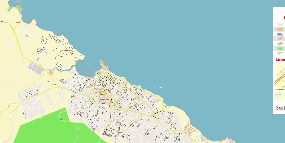 Puerto Plata Rep. Dominicana PDF Vector Map: High Detailed editable Adobe PDF in layers