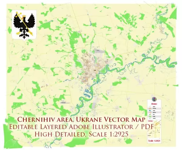 Chernihiv Ukraine Map Vector Exact City Plan High Detailed Street Map editable Adobe Illustrator in layers