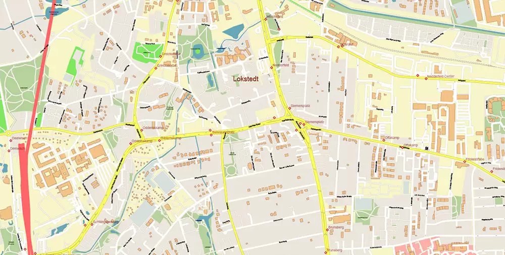 Hamburg Germany PDF Vector Map: Full Extra High Detailed (+ subway lines and stations + all bus stops) editable Adobe PDF in layers