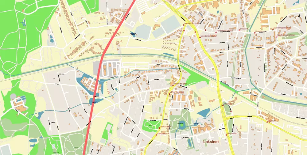 Hamburg Germany PDF Vector Map: Full Extra High Detailed (+ subway lines and stations + all bus stops) editable Adobe PDF in layers