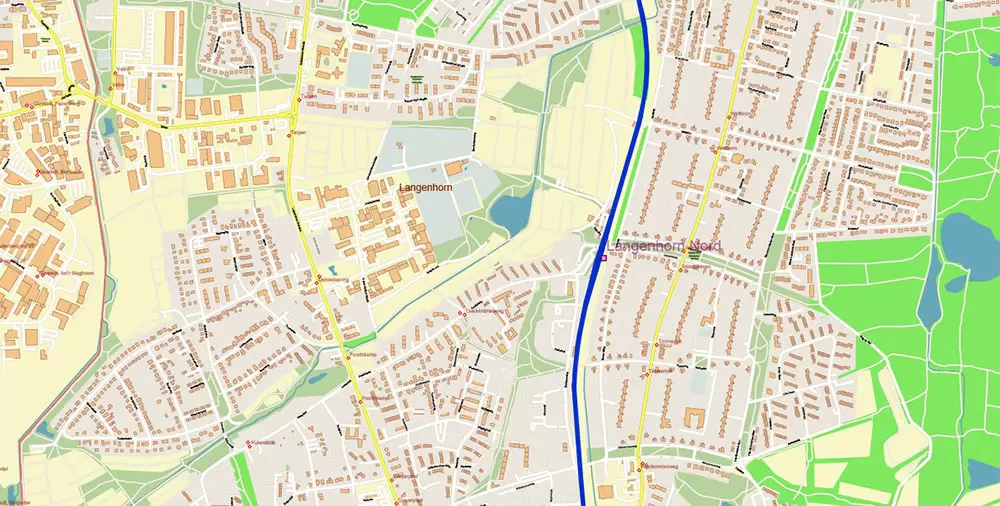 Hamburg Germany PDF Vector Map: Full Extra High Detailed (+ subway lines and stations + all bus stops) editable Adobe PDF in layers