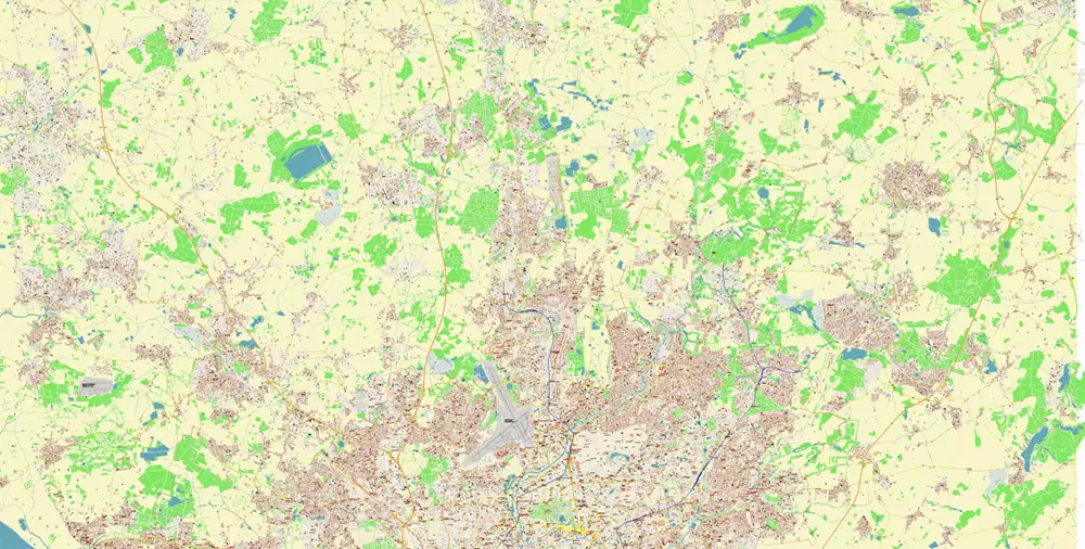 Hamburg Germany PDF Vector Map: Full Extra High Detailed (+ subway lines and stations + all bus stops) editable Adobe PDF in layers