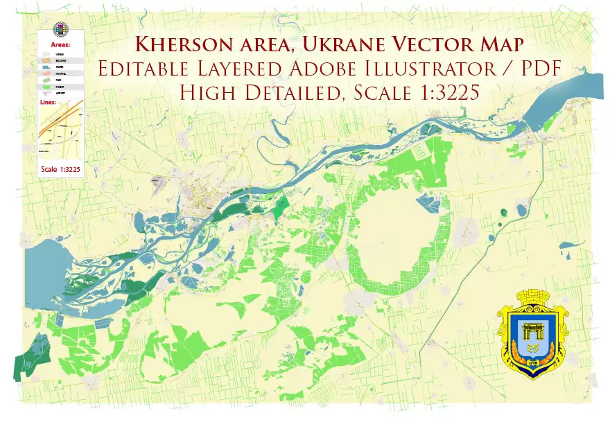 Kherson Ukraine PDF Vector Map: Exact City Plan High Detailed Street Map editable Adobe PDF in layers