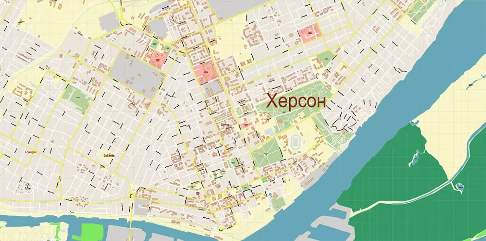 Kherson Ukraine PDF Vector Map: Exact City Plan High Detailed Street Map editable Adobe PDF in layers
