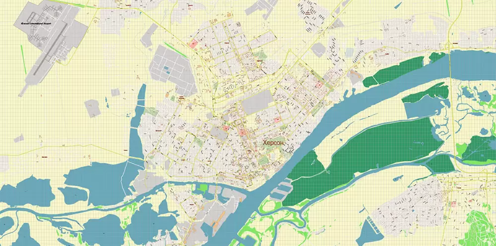 Kherson Ukraine PDF Vector Map: Exact City Plan High Detailed Street Map editable Adobe PDF in layers