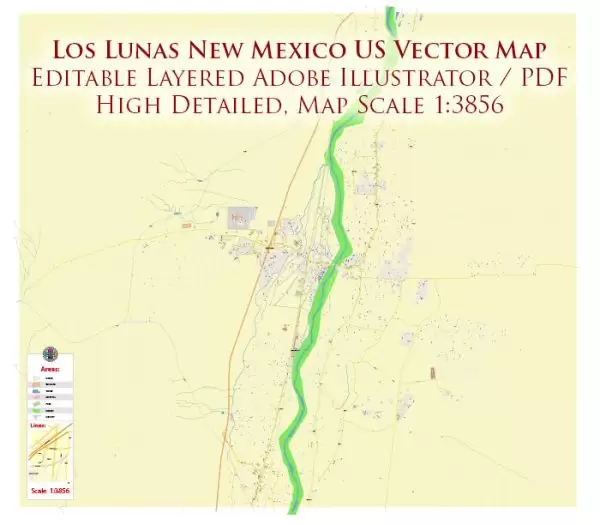 Los Lunas New Mexico US Map Vector High Detailed editable Adobe Illustrator in layers